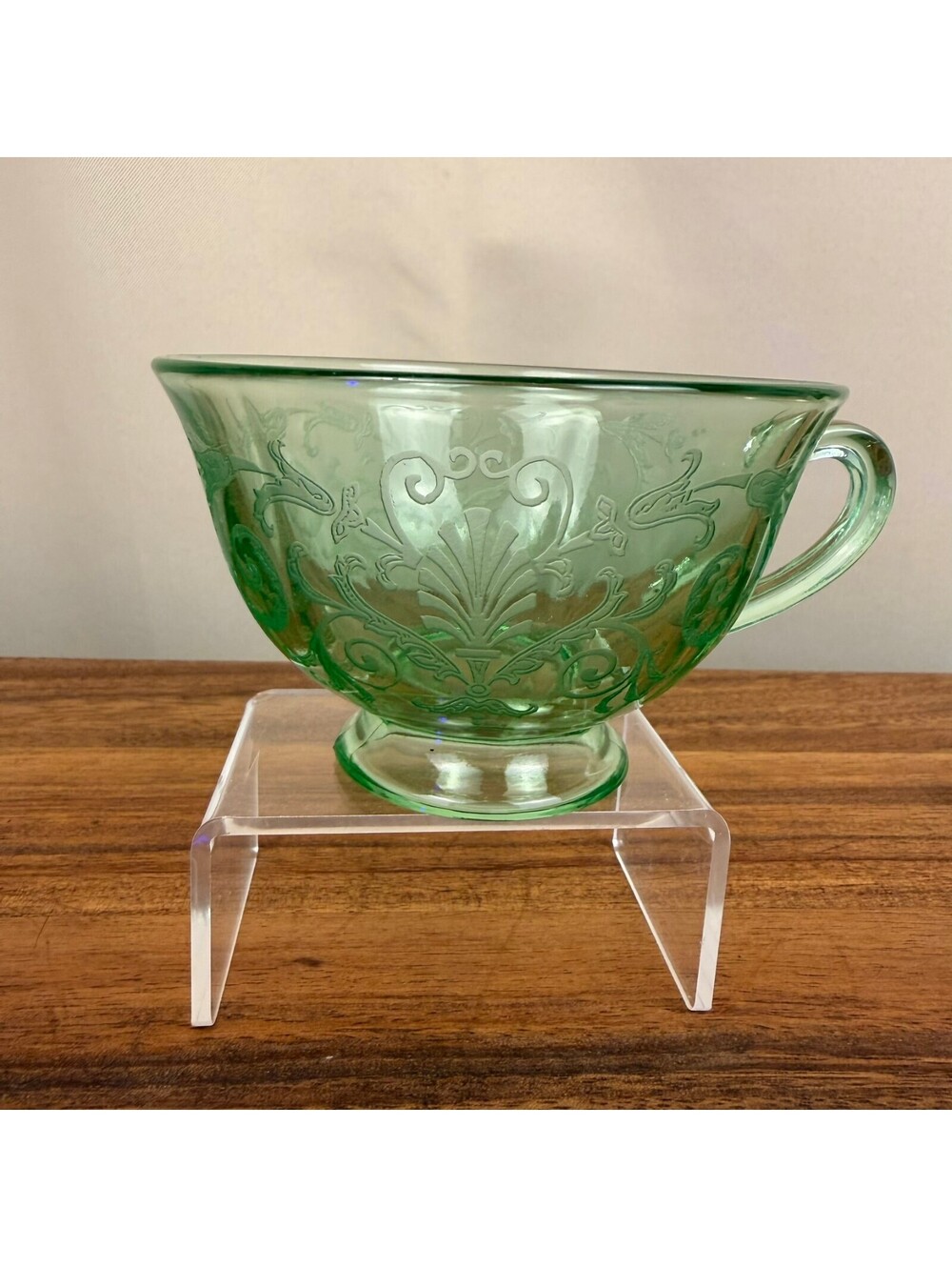 Vintage Fostoria Versailles Green Uranium Depression Footed Cup